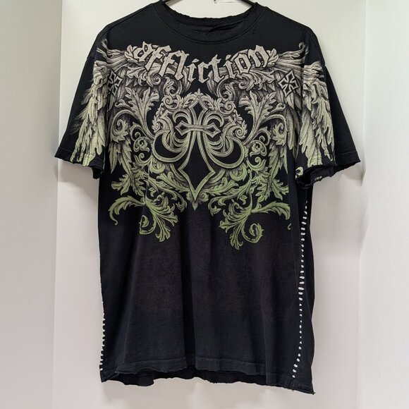 Vintage Affliction Live Fast Fleur-de-Lis Distressed T-Shirt - Picture 1 of 8